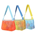 Three colorful mesh beach bags for kids in orange, yellow, and blue with adjustable straps - Mesh Bag 3pcs Set (Boy Colors) / 21*25*8cm