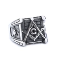 Anello vintage in acciaio inossidabile argento con incisioni massoniche di sole e luna - US 7 / Color Acciaio (07405)