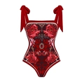 Costume da bagno intero rosso con stampa floreale gioiello e fiocchi sulle spalle - S / Solo Costume Intero