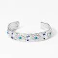 Bracciale a polsino occhio del male argento con finitura martellata e cristalli blu - Argento + Zirconia Blu (PAS1057)