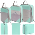 6-piece mint green travel organizer set with compression mesh bags and shoe pouch - 6-Piece Set (includes Toiletry Bag) / Lake Blue