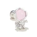 Zilveren astronaut oorknopje met roze vizier en glanzend zirkonia accent detail - Astronaut / Zilver