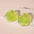 Macro detail of green translucent resin earrings with vertical stripe texture on stone - Resin Geometric Stud Earrings / Green / 925 Silver Needle