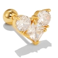 Pink heart-shaped stud earring in gold finish with transparent cubic zirconia stones - EGD0437