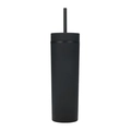 Matte black double-layered 16oz plastic tumbler with matching straw in a sleek design - 16oz / Black