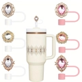 Sparkly diamond straw covers for 30/40oz tumblers in white and pink glitter gemstone sets - Style 1 (Set of 6)