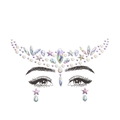 Iridescent rhinestone face jewels with pearls shown on an eye graphic for application - Iridescent White Geometric (DA-17-1)