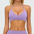 Minimalistischer fliederfarbener Halterneck-Sport-BH mit tiefem V-Ausschnitt für Yoga - Flieder