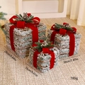 Set di 3 scatole regalo di Natale innevate con aghi di pino e fiocchi di velluto - Scatola Regalo in Rattan Con Neve Floccata Set di 3