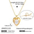 Detailansicht der goldenen Edelstahl-Herzkette mit tropfenförmigem Zirkon und Perlenkette - Herz Tropfen Strass Kugelkette Stil (JDN0311118)