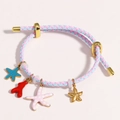 Detailed shot of ocean-themed braided bracelet with colorful starfish and coral charms - Coral Starfish Style (Style 5)