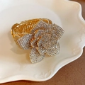 Adjustable gold plated arm cuff featuring a sparkling multi-layered floral rhinestone design - Gold Full Diamond Shining Flower Style