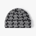 Women's winter knit beanie in black and grey jacquard pattern with thick folded cuff - One Size / Dark Gray(23B066)