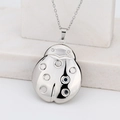 Silver ladybug locket necklace in polished stainless steel on white stone blocks - Ladybug/Steel