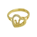 Adjustable golden open heart ring with textured letter Y and crystal accents - Adjustable Open / Letter Y