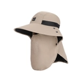 Chapeau de soleil avec large bord, protège-nuque et masque facial en tissu beige - Kaki