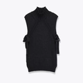 Black knitted turtleneck vest with stylish side ribbon bow tie design for women - S / Graphite