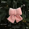 Pink velvet Christmas bow ornament for tree decoration, size 11.5x13x4cm with hanging rope - Pink Small