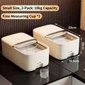 Set of 2 cream airtight rice storage bins with modern metallic trim and 10kg capacity - Set of 2-5kg+5kg (10kg Total) / Cream