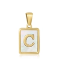 Golden rectangular stainless steel pendant with white mother of pearl and letter C - Letter C