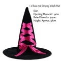 Black velvet Halloween witch hat with magenta silk lace-up ribbon and bow detail - Lace-up Witch Hat Rose Red