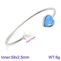 Silver steel open bangle featuring blue crystal heart and white shell pearl detail - Silver Blue Heart Shell Pearl Style (KB123877-K)