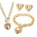 Golden heart jewelry set with pink crystal necklace bracelet and earrings - Gold 3-Piece Set - Pink Gem (KS193459-Z)