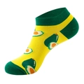 Women's cute yellow and green avocado patterned cotton low cut ankle sock - One Size(37-44) / Yellow-Green Avocado