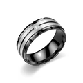 Détail d'une bague en acier titane avec bande d'argent brossé et diamant incrusté. - US 6 / Noir