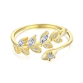 Adjustable gold leaf ring crafted in S925 silver with sparkling zircon marquise stones - Adjustable Open / Gold Plated Clear Zircon DY120102