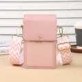 Pink lychee texture mini crossbody phone bag with gold hardware and wavy strap - Pink
