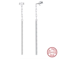 Elegant S925 sterling silver long tassel drop earrings with sparkling zircon stones - Silver Long Tassel Drop SE110-P / Silver