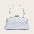 Bolso de fiesta plateado con diamantes de imitación, asa metálica redonda y satén - Estilo Satén y Diamantes de Imitación / Plateado
