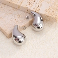 Minimalist silver teardrop earrings in polished stainless steel with smooth finish - Silver Large Water Drop Style (KLD3393)