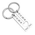 Custom stainless steel couple keychain set with date engraving and heart puzzle design - Silver (1 Pair)
