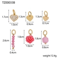 Detailed view of heart charms and pink flower pendants with exact size measurements - TZ00033B-Gold Pink Heart Pendant Set