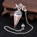 Silver crescent moon pendant with white crushed stone resin cone and chakra chain - Howlite