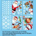 6-sheet set of double-sided Christmas window stickers with Santa, snowman and deer - 6 Sheets Set (182 Pcs) / 25*35cm