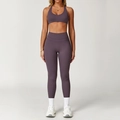Set yoga da donna viola scuro con reggiseno sportivo e leggings a vita alta elastici - Taglia S / Top E Pantaloni / Reggiseno sportivo + Leggings / Viola Melanzana