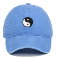 Detailed close-up of Tai Chi embroidery on a light blue washed denim baseball cap - One Size / Light Blue