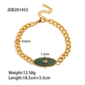 Details van vintage goudkleurige titanium stalen armband met groene jade inleg - Cubaanse Schakel met Groene Steen (JDB201453)