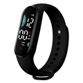 Sleek black sport smart watch with color LED screen displaying heart rate and steps - Black