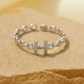 Elegant S925 silver hollow H-letter ring with sparkling zircons on a stone surface - Silver-Letter H