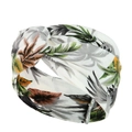 Knot yoga headband with tropical leaf print in green and orange on white elastic cotton - White Background Green Grey Brown Tropical Leaves (45)