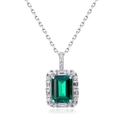 Lujoso collar con piedra verde corte esmeralda y halo de diamantes brillantes - Solo Colgante (Sin Cadena) / Plata 925