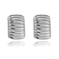 Minimalist silver croissant earrings with high polish wavy geometric texture for women - Large Square Wave Steel / Large 28mm*19mm