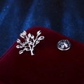 Classic silver metal tree-shaped brooch pin with polished finish on red velvet cushion - Silver Small Tree