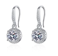 Silver drop earrings featuring a round center stone and a sparkling diamond halo - Round Earrings [white Diamond] Led-71