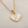Delicate heart-shaped necklace with white shell inlay and gold letter N pendant - Letter N