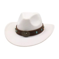 Chapeau de cowboy en feutre de laine blanc avec ruban en cuir et étoile turquoise - Taille unique / Blanc (Étoile de Bronze)